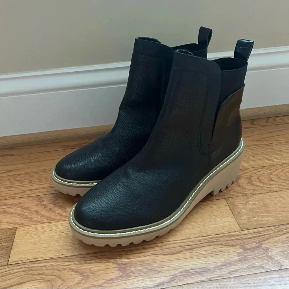 Nicole Miller Pocas Wedge Lug Platform Ankle Black Boot Women’s Size 9